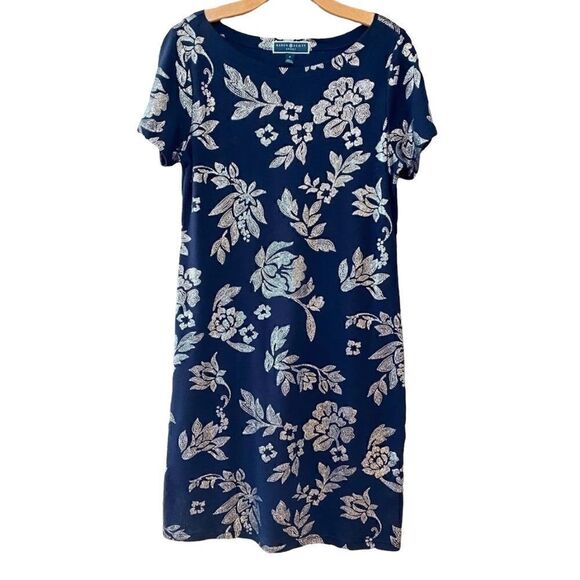 K. Scott Sz S Blue Silver Metallic Print Casual Everyday Summer Dress - Picture 1 of 8
